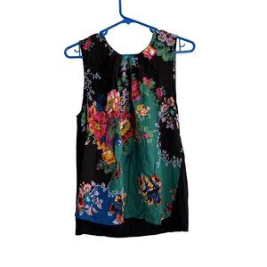 Vanessa‎ Virginia Anthropologie Sleeveless Top Pleated Neckline Floral Print LP